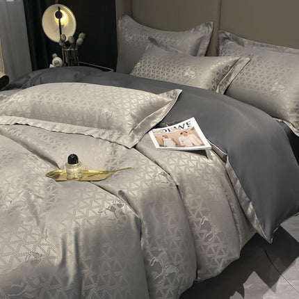 Set lenjerie de Lux jacquard, 6 piese, pat 2 persoane,cearșaf cu elastic, Cod: JQY19