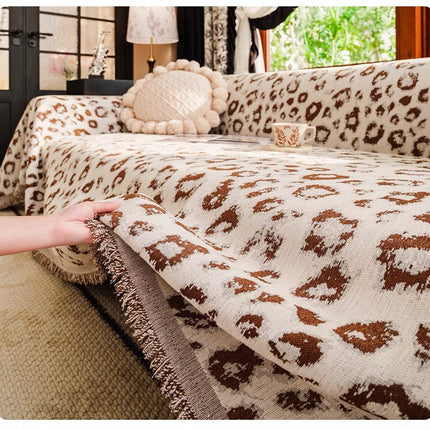 Husă pentru canapea din chenille, model animal print, crem și maro, 180 × 300 cm, Cod: PRMV12