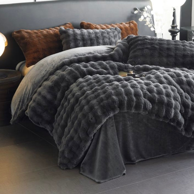 Set de Lux din blană de iepure artificială, 4 piese, Cod: BYE6