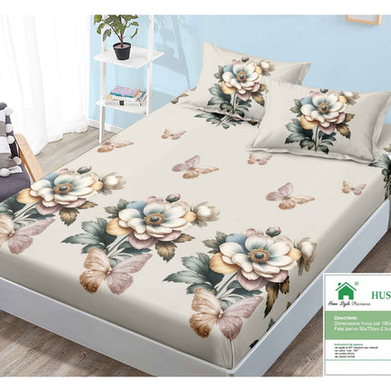 Husă de pat cu elastic din Bumbac Finet + 2 Fețe de Pernă, 180x200, Cod: DRM83