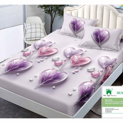 Husă de pat cu elastic din Bumbac Finet + 2 Fețe de Pernă, 140x200, Cod: DRM424