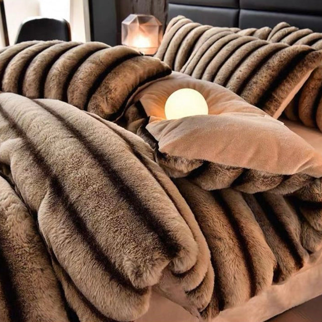 Set de Lux din blană de iepure artificială, 4 piese, Cod: BY10