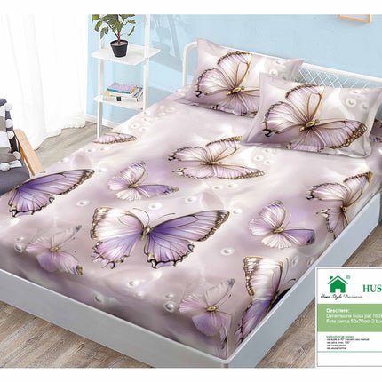 Husă de pat cu elastic din Bumbac Finet + 2 Fețe de Pernă, 160x200, Cod: DRM125