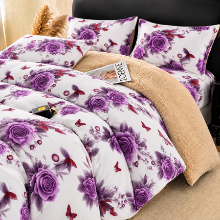 Lenjerie de Pat Cocolino cu Blăniță Sherpa – Set 4 Piese, cod: SHPA41