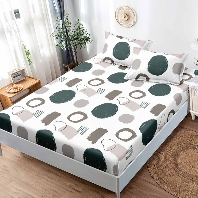 Husă de pat cu elastic din Bumbac Finet + 2 Fețe de Pernă, 180x200, Cod: DRS806