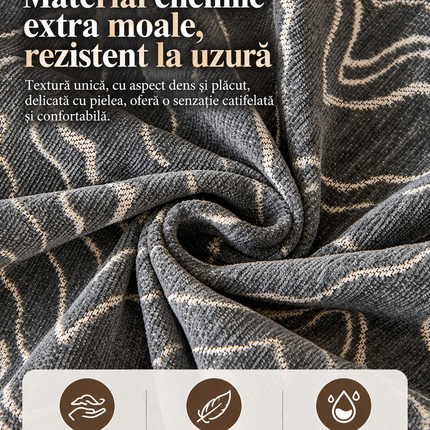 Cuvertură Chenille Premium – Gri Antracit cu Model Abstract Ondulat, Stil Vintage | 180 × 300 cm, Cod: PRMV42