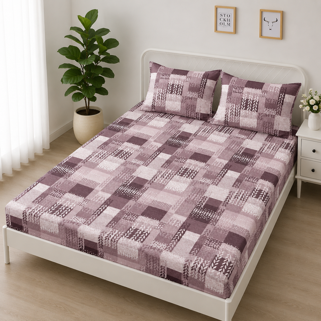Husă de pat cu elastic din Bumbac Finet + 2 Fețe de Pernă, 160x200, Cod: DRS13