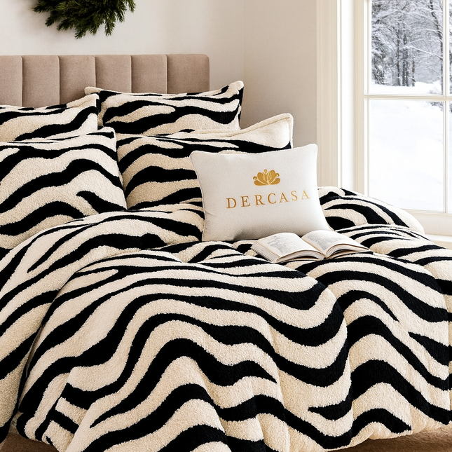 Set Premium Cocolino Zebra – Lenjerie Plușată cu Elastic (4 Piese), Cod: ZBC11