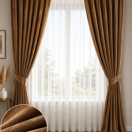 Draperie Catifea Premium Amsterdam – Set 2 bucăți, Rejansă, cappuccino, Aspect Elegant, Cod: AMST3