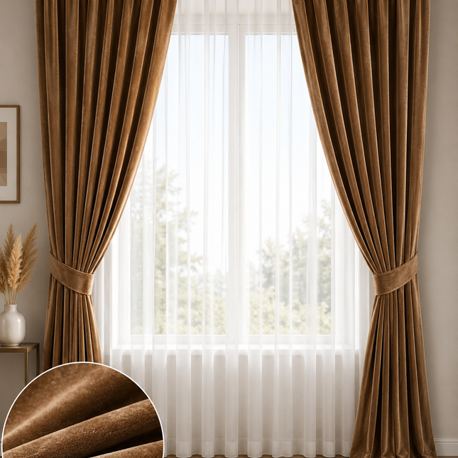 Draperie Catifea Premium Amsterdam – Set 2 bucăți, Rejansă, cappuccino, Aspect Elegant, Cod: AMST3