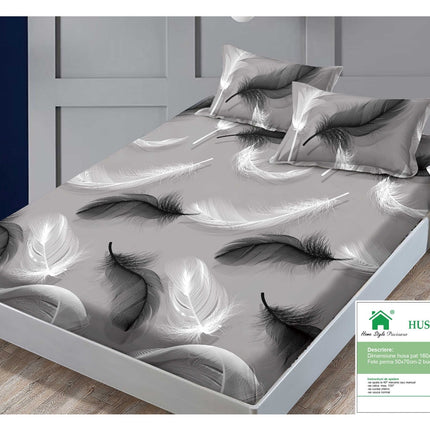 Husă de pat cu elastic din Bumbac Finet + 2 Fețe de Pernă, 160x200, Cod: DRM50