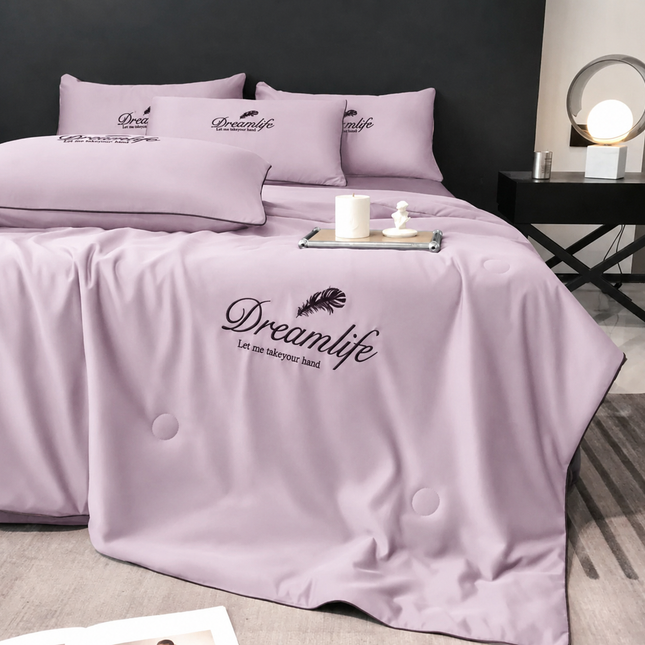 Set Luxury + pilotă ușoară inclusă, 4 piese, pat dublu, mov lila, Cod: FMY24