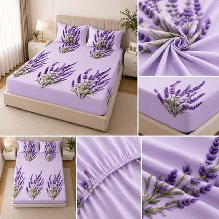 Husă de pat cu elastic din Bumbac Finet + 2 Fețe de Pernă, 140x200, Cod: DRM427