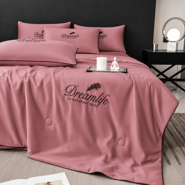 Set Luxury + pilotă ușoară inclusă, 4 piese, pat dublu, roz prăfuit, Cod: FMY28