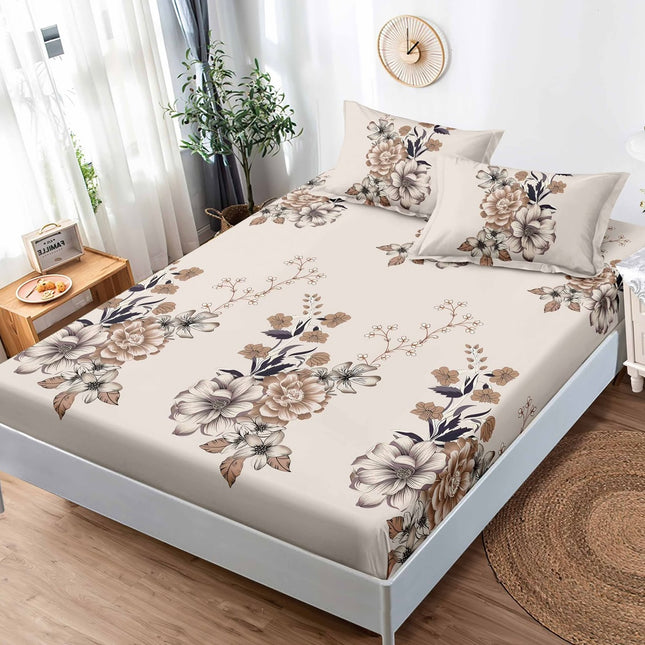 Husă de pat cu elastic din Bumbac Finet + 2 Fețe de Pernă, 180x200, Cod: DRS807