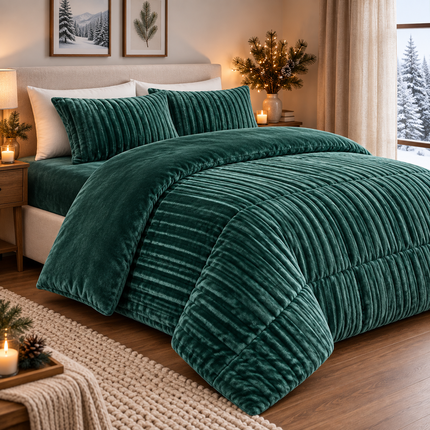 Set de Pat Premium 4 Piese Luxury Touch – tip Blăniță de Iepure & Catifea Moale, Pilotă 200×230 cm, Cearșaf cu Elastic + 2 Fețe de Pernă, Cod: EXW3
