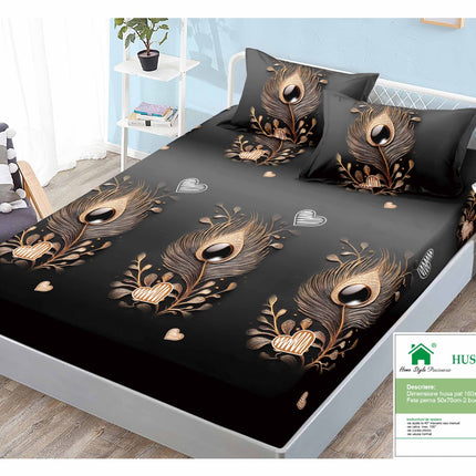 Husă de pat cu elastic din Bumbac Finet + 2 Fețe de Pernă, 160x200, Cod: DRM123