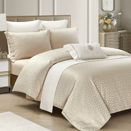 Set lenjerie de Lux jacquard, 4 piese, pat 2 persoane, cearșaf cu elastic Cod: JQC4