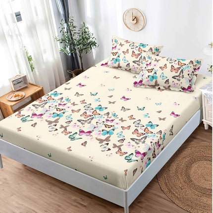 Husă de pat cu elastic din Bumbac Finet + 2 Fețe de Pernă, 180x200, Cod: DRS805