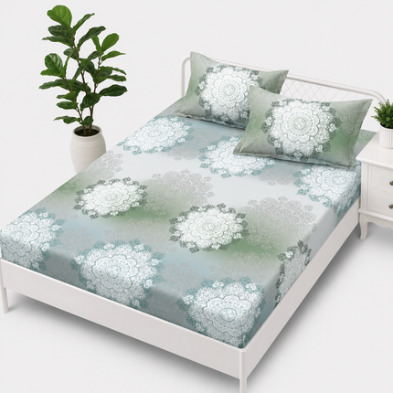 Husă de pat cu elastic din Bumbac Finet + 2 Fețe de Pernă, 160x200, Cod: DRS26