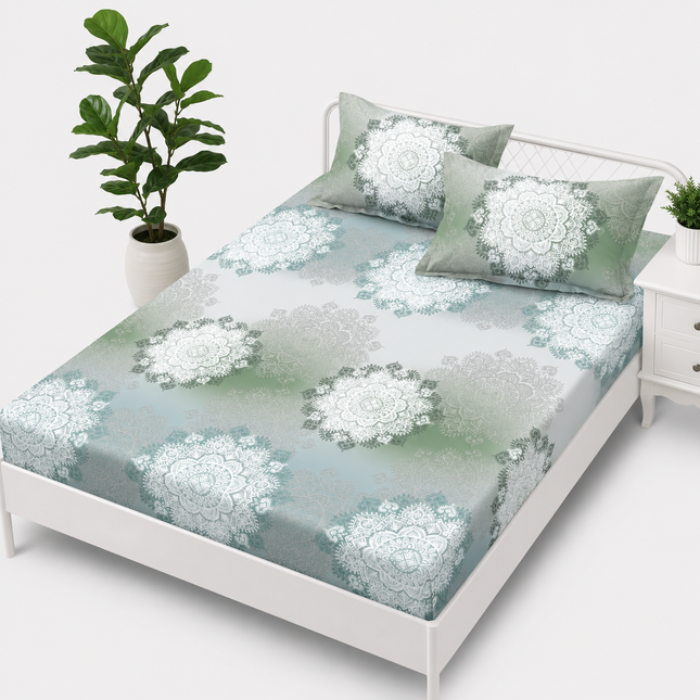 Husă de pat cu elastic din Bumbac Finet + 2 Fețe de Pernă, 160x200, Cod: DRS26
