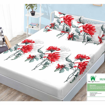 Husă de pat cu elastic din Bumbac Finet + 2 Fețe de Pernă, 160x200, Cod: DRM58