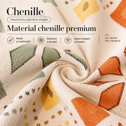 Husă pentru canapea din chenille premium, crem cu motive geometrice multicolore, 180 × 260 cm, Cod: PRMV20