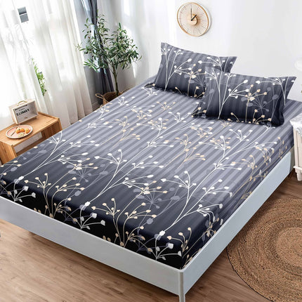 Husă de pat cu elastic din Bumbac Finet + 2 Fețe de Pernă, 180x200, Cod: DRS808