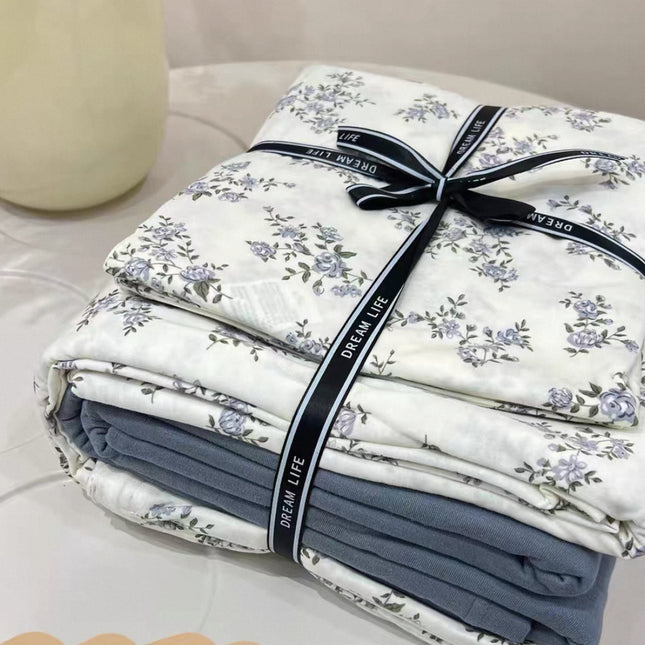 Lenjerie elastică premium din bumbac tricot – Design botanic, 4 piese, Cod: CTN06