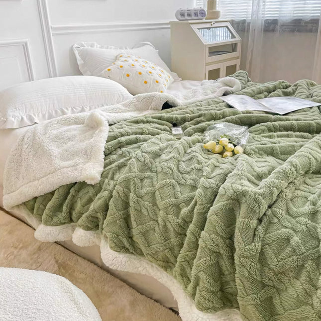 Patura Cocolino cu Blanita, Model Tricotat, Pat 2 Persoane, 200x230 cm, verde cod: EXP8