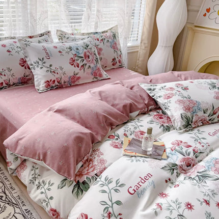 Lenjerie de pat din bumbac fin 6 piese(cearșaf de pat cu elastic) Cod: FNF239
