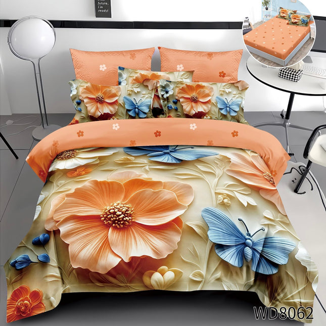 Lenjerie Premium cu efect panoramic 5D, cearșaf cu elastic, Cod: CDC-58