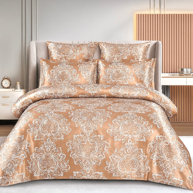 Set lenjerie de pat cu elastic, bumbac tip jacquard, 6 piese, pat 2 persoane Cod: JQJ12