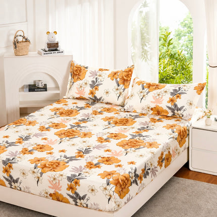 Husă de pat cu elastic din Bumbac Finet + 2 Fețe de Pernă, 160x200, Cod: DRT2