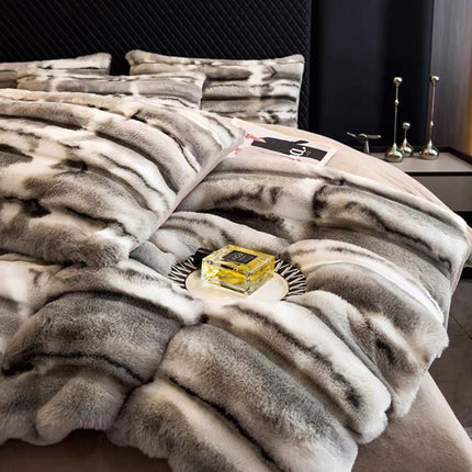 SnowTouch – Set de Pat Ultra-Pufos, cu blăniță moale, 4 piese, cearșaf cu elastic, Cod: SNW4