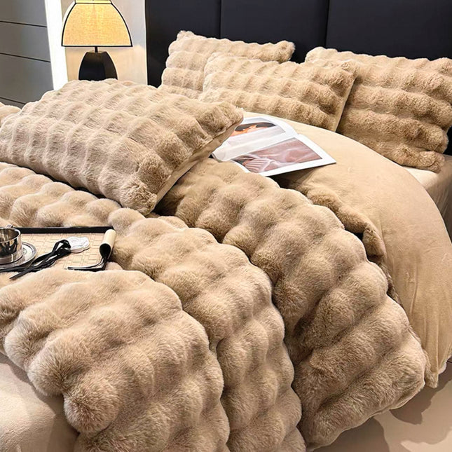Set de Lux din blană de iepure artificială, 4 piese, Cod: BYE2