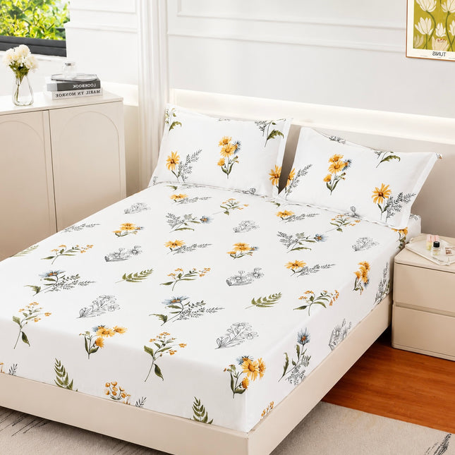Husă de pat cu elastic din Bumbac Finet + 2 Fețe de Pernă, 160x200, Cod: DRT6