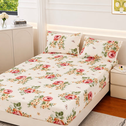 Husă de pat cu elastic din Bumbac Finet + 2 Fețe de Pernă, 160x200, Cod: DRT7