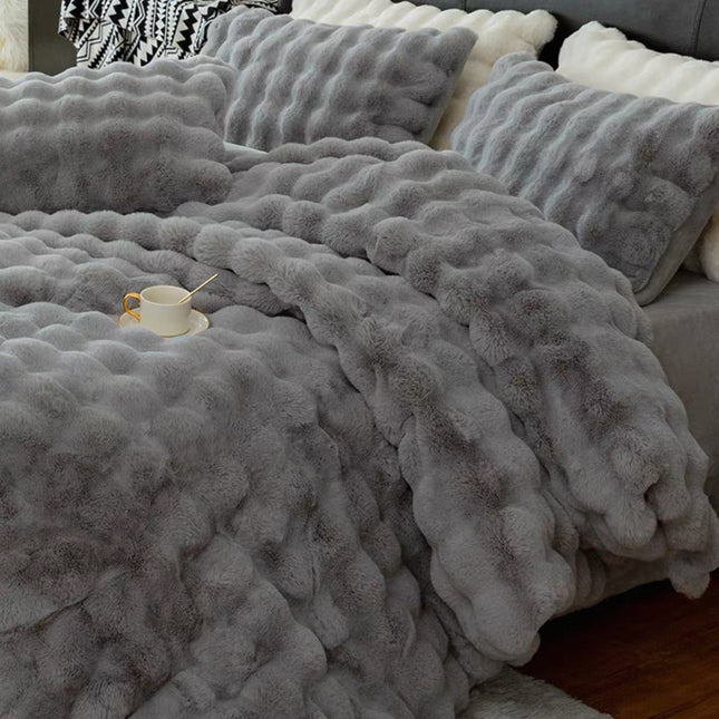Set de Lux din blană de iepure artificială, 4 piese, Cod: BYE4