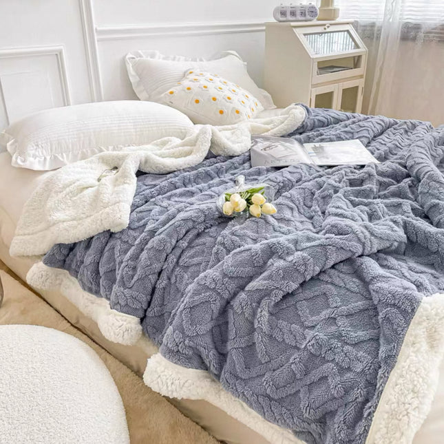 Patura Cocolino cu Blanita, Model Tricotat, Pat 2 Persoane, 200x230 cm, gri deschis cod: EXP2