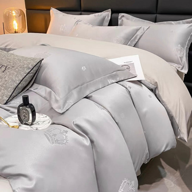 Set lenjerie de Lux jacquard, 6 piese, pat 2 persoane,cearșaf cu elastic, Cod: JQY28