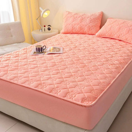 Set de pat Husă / Topper saltea cu elastic, roz piersică, 160x200 cm, Cod: TPY51