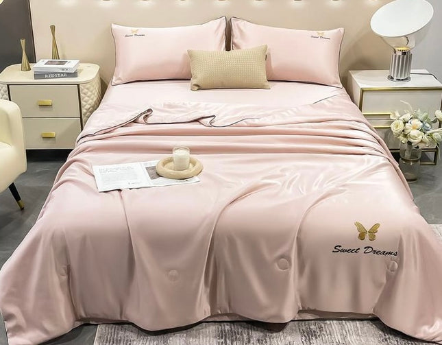 Set Luxury + pilotă ușoară inclusă din Mătase, 4 piese, pat dublu, Cod: FMT1