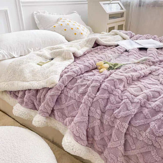 Patura Cocolino cu Blanita, Model Tricotat, Pat 2 Persoane, 200x230 cm Mov lila cod: EXP1