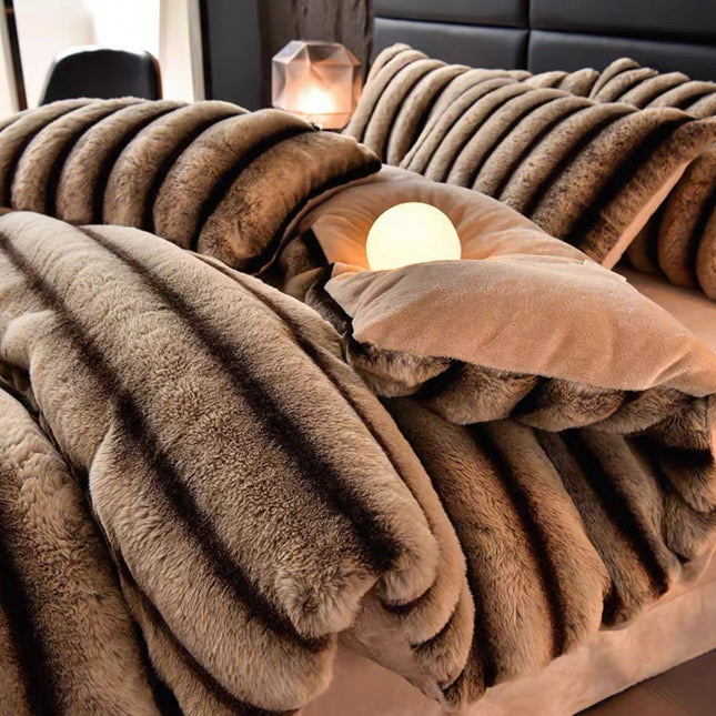 Set de Lux din blană de iepure artificială, 4 piese, Cod: BY10