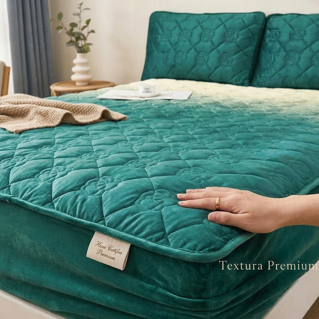Husă / Topper saltea cu elastic, 160x200 cm, verde degrade, Cod: TPY556