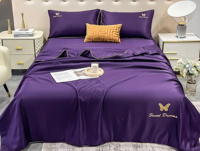 Set Luxury + pilotă ușoară inclusă din Mătase, 4 piese, pat dublu, Cod: FMT5