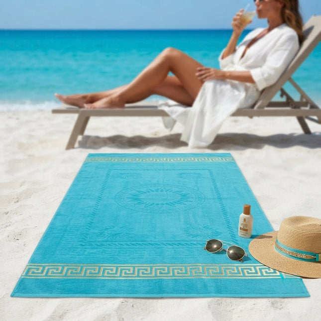Prosop de Plajă Premium, 100x150 cm – Model Greek Sun, 100% Bumbac, Cod: PPB65