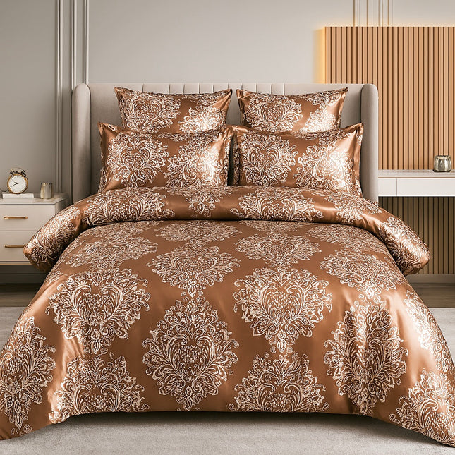 Set lenjerie de pat cu elastic, bumbac tip jacquard, 6 piese, pat 2 persoane Cod: JQJ11