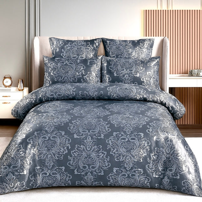 Set lenjerie de pat cu elastic, bumbac tip jacquard, 6 piese, pat 2 persoane Cod: JQJ5